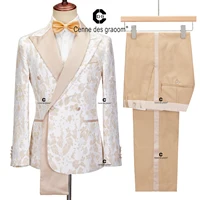 Cenne Des Graoom 2024 New Double-breasted Tuxedo Suits for Men Floral Paisley Jacquard Blazers Pants Wedding Party Wear Prom ﻿ 1