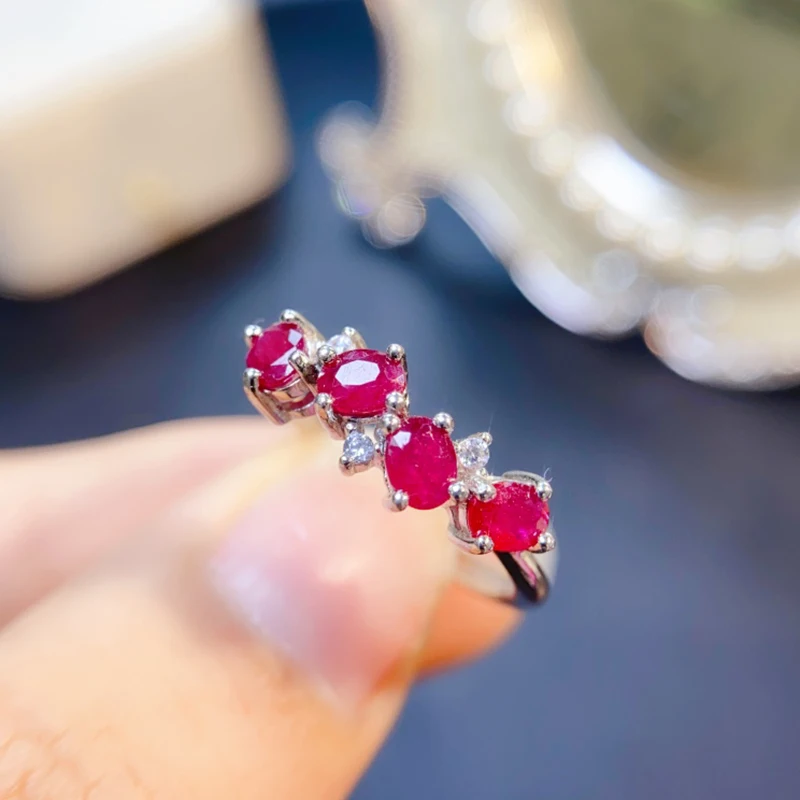 

Natural ruby ring women's exclusive 925 sterling silver fresh and simple special gift