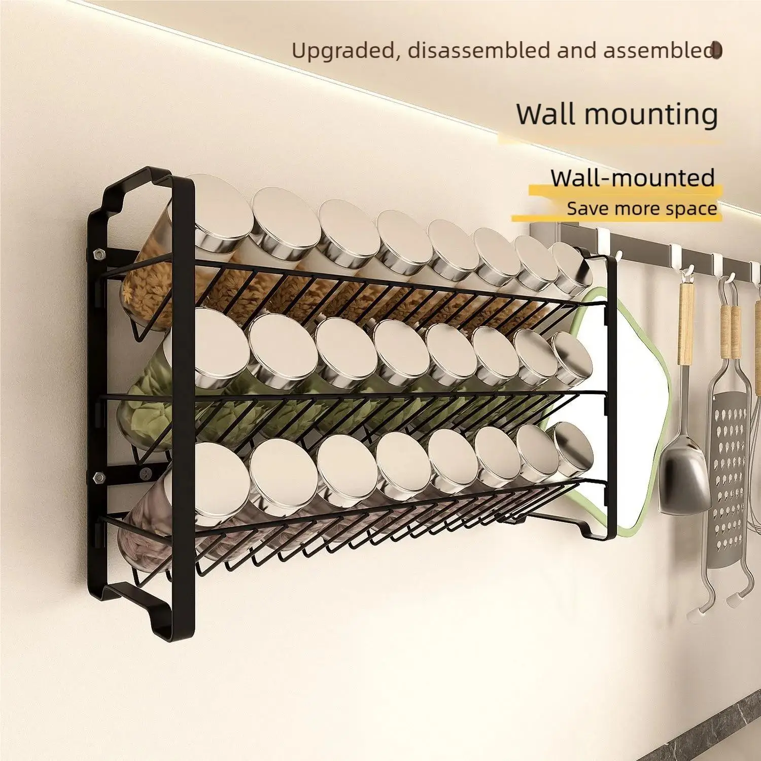 Kitchen Tabletop Basket Three Tier Spice Rack Cabinet Storage