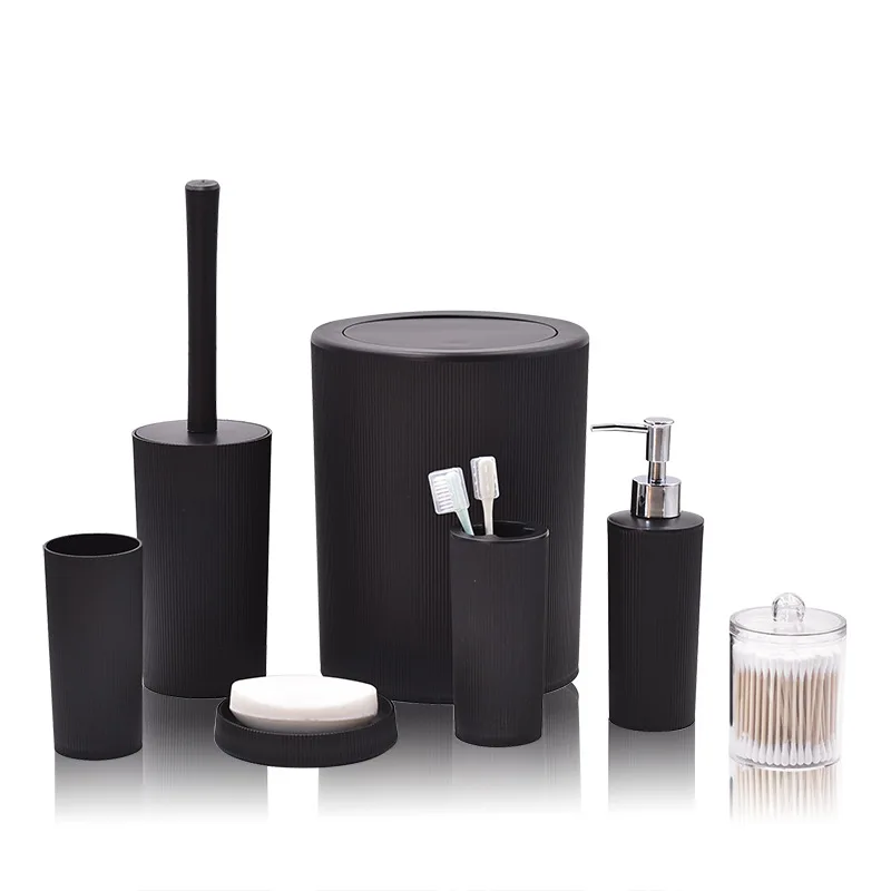 Simple Bathroom Accessory Set Trash Can Cotton Swab Box Lotion Dispenser Decorative 7Pcs for Restaurants Bathroom Essential Kits bathroom accessories set