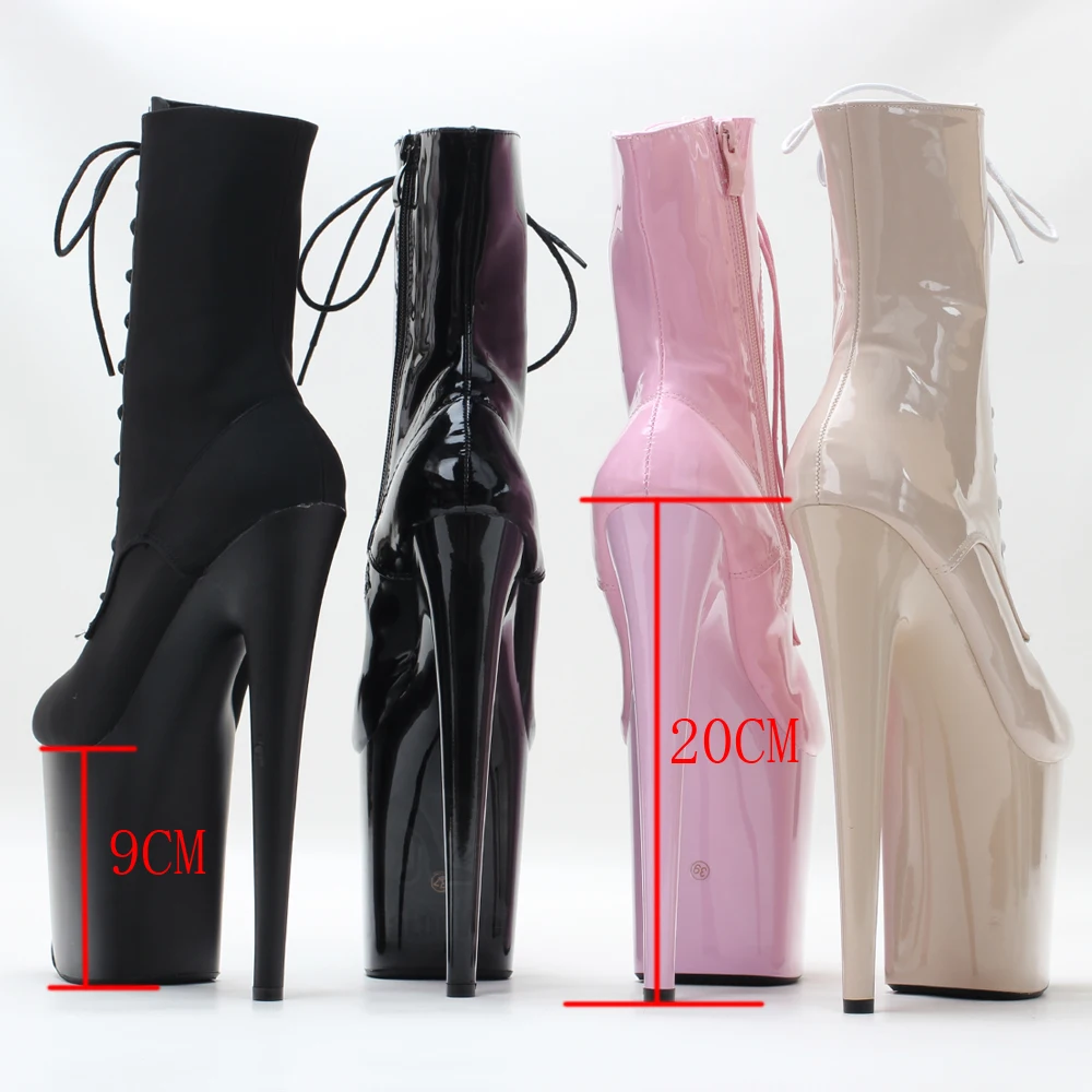 스트리퍼 8 인치 플랫폼 레이스업 폴 댄스 앵클 하이 부츠 재고 있음, 빠른 배송 Size36-43