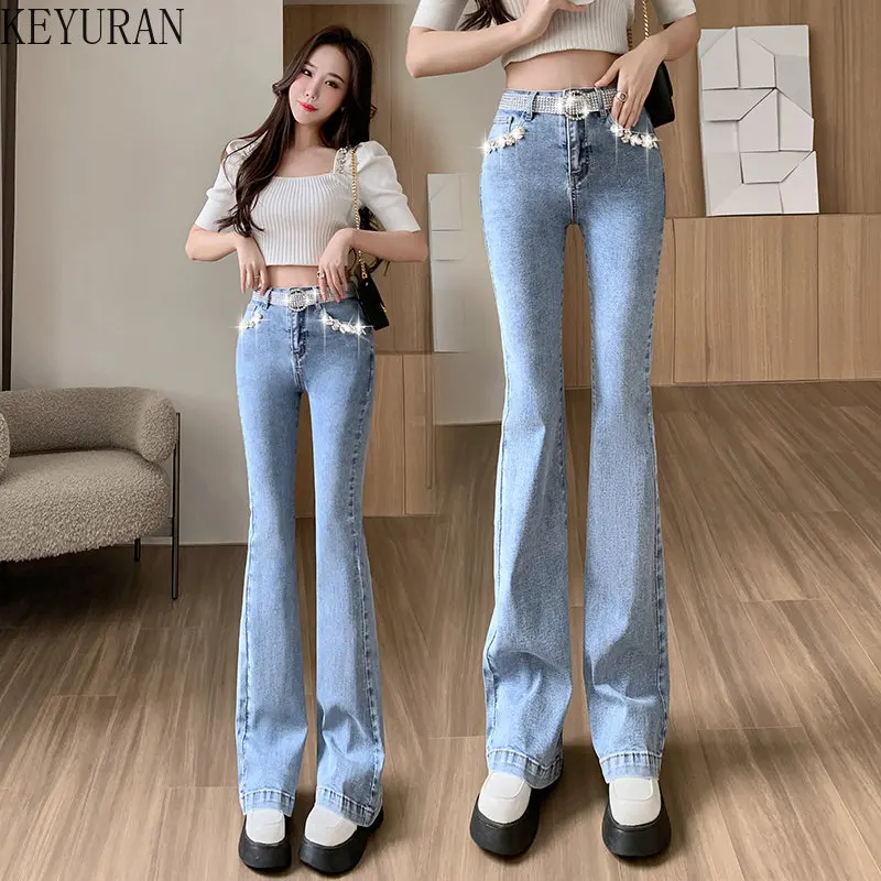 

diamond Jeans Women Korean Style Mopping Trousers Denim Pants Vintage Blue Solid High Waist Autumn Baggy Ulzzang Street Casual