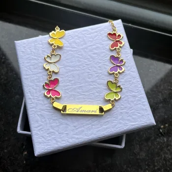 Custom Butterfly Nameplate Bracelet For Kids Jewelry Gift