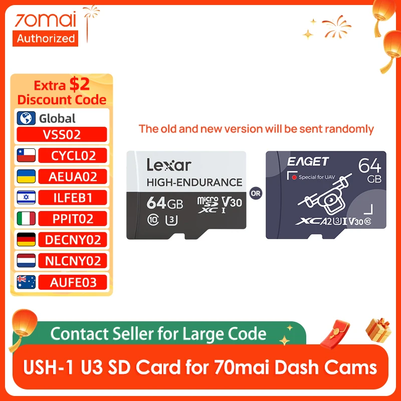 The best suitable high endurance Micro SD card USH-3 with a maximum of 100 megabytes per second read TF card for 70mai 4K Dash Cam...