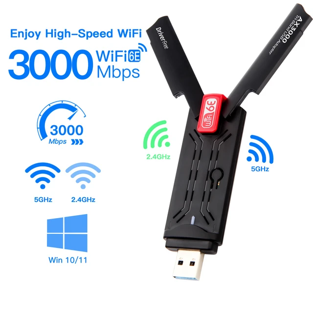 Adaptateur USB WiFi 6E AX3000 2.4G/5G/6GHz, dongle USB 3.0, antenne à gain  élevé, carte réseau sans fil, pilote gratuit - AliExpress