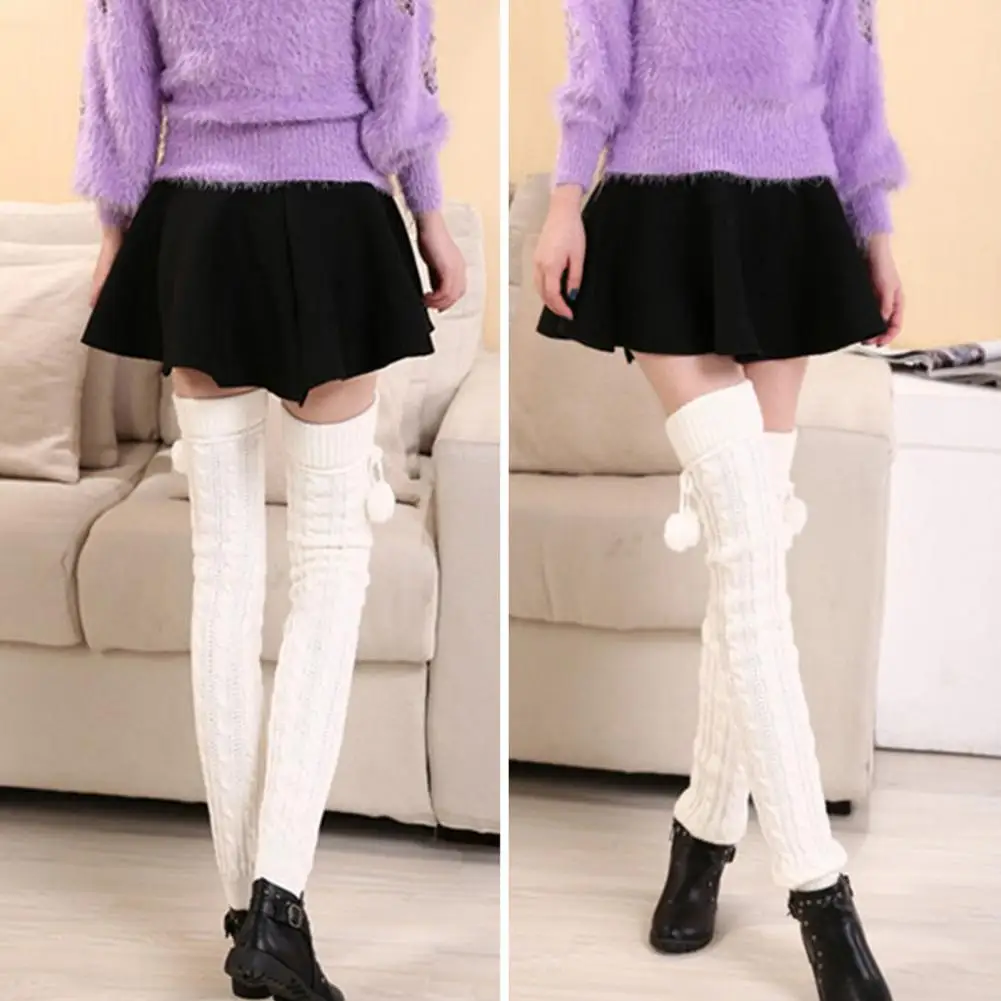 

1 пара, теплые однотонные Вязаные гольфы с помпонами