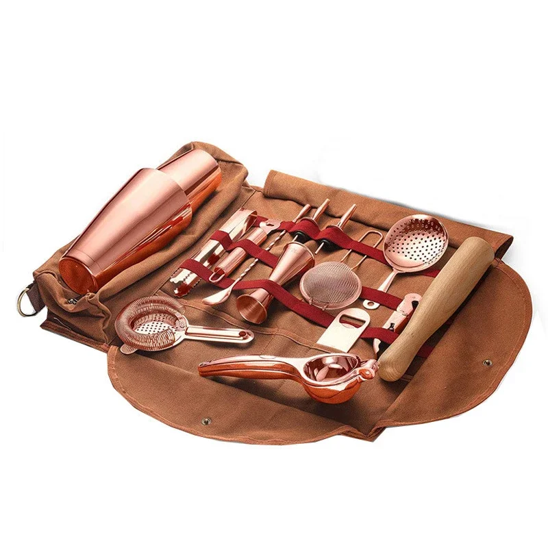 

Bartender Portable multifunctional Kit Bag Canvas Tool Bag Professional Cocktail Mixer Bag Cocktail Shaker Wine Set With Buckle
