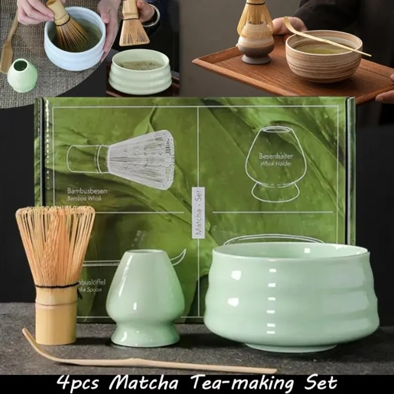 Luxury Japanese Matcha Tea Set with Bamboo Tea Tray & Canister