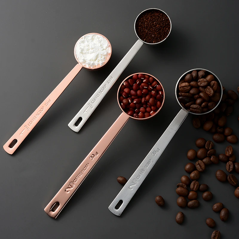 Silver Rose Gold Measuring Spoon Coffee Scoop Long Handle Tablespoon Measuring Tools Kitchen