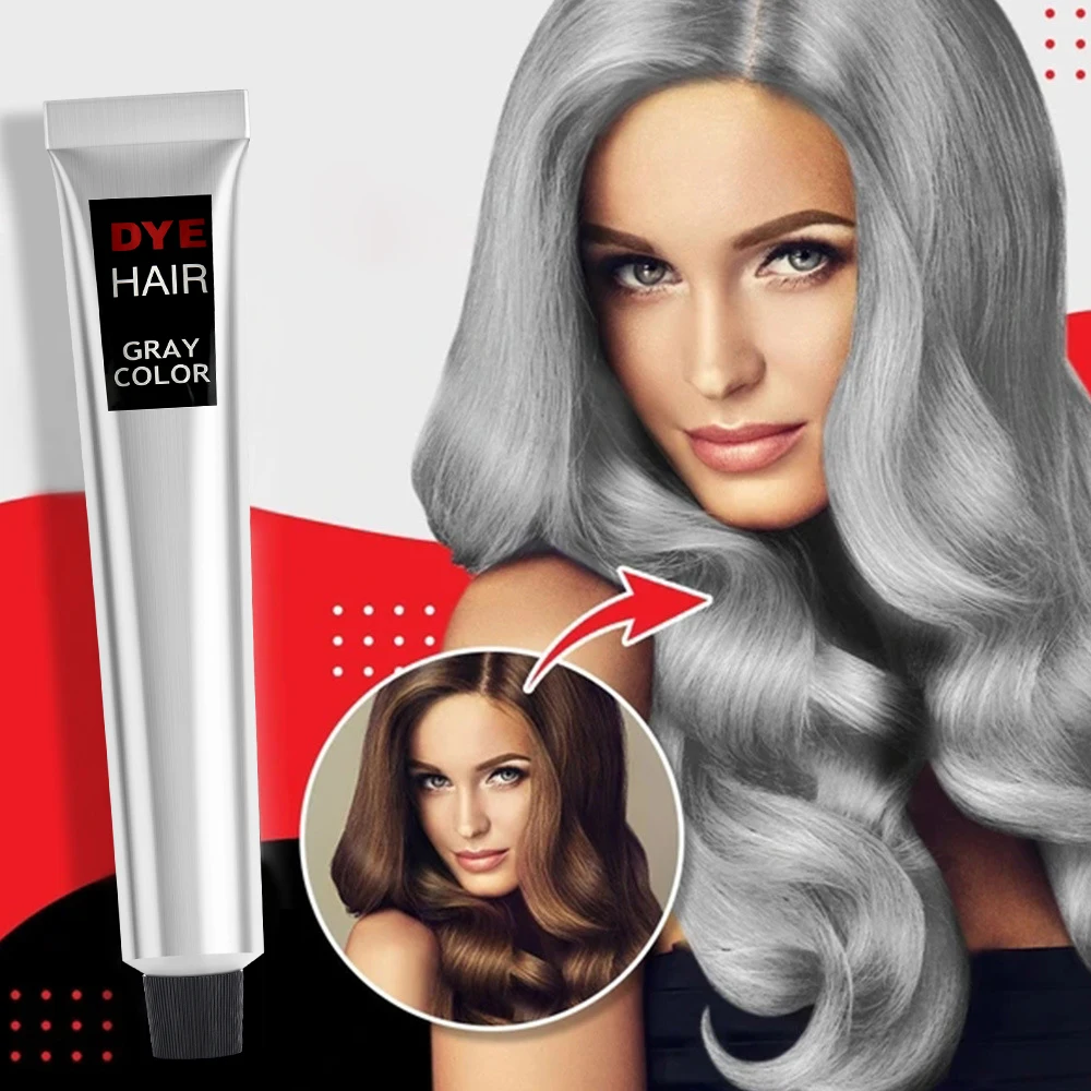 

100ML Fashion Light Gray Color Hair Dye Cream Natural Plant Permanent Grey Strengthen Fibers Improved Glamour Adult Home Salon