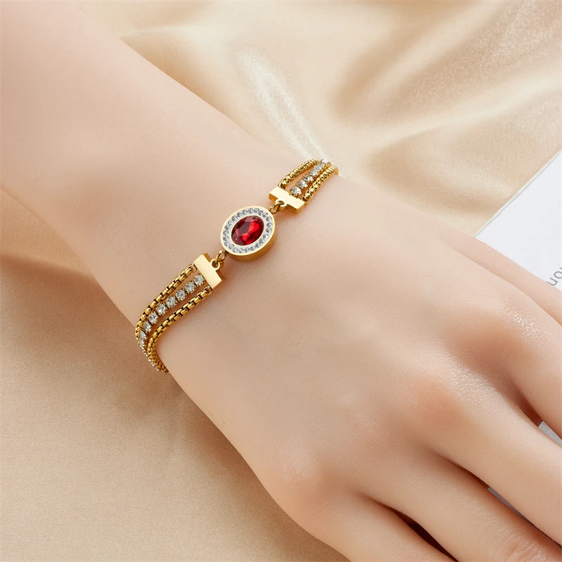 MEYRROYU 316 Stainless Steel Golden Red Zircon Eye Tree Pendant Bracelet For Women Jewelry Gift Bijoux Accessories