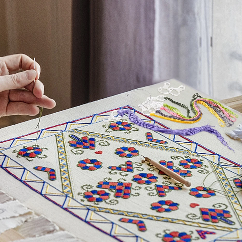 40Pcs Acrylic Cross Stitch Threading Board with Iron Ring DIY Craft Embroidery Thread Holder Clear Winding Boards Floss Bobbins