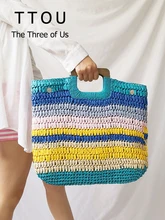 

Summer Casual Rattan Woven Tote For Women Large Capacity Wooden Y2k Hobo Handbags Beach Straw Bag Lady Purses Travel Trend 2022