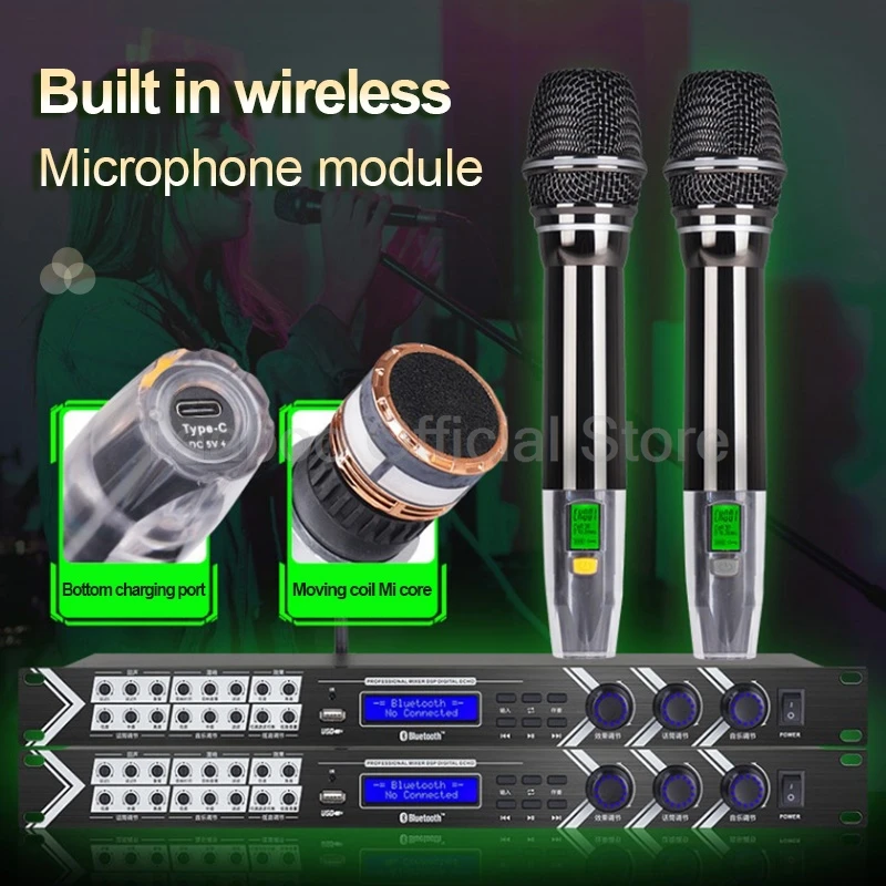 Professional Reverb Effector Bluetooth Digital Reverb Preamplifier Karaoke Stage DJ with microphone Mixer for Family Singing KTV