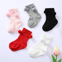 Baby Middle Tube Socks Kids Toddlers Girls Cute Bow Soft Cotton Baby Bowknot Christmas Socks 6-18Months Baby Girl Leg Warmer 2