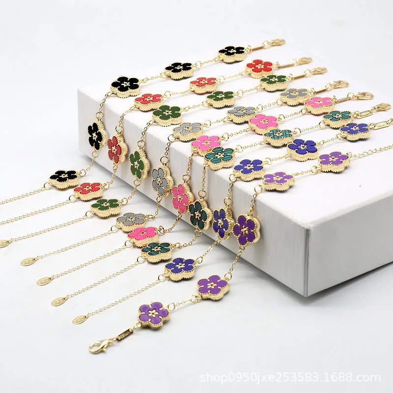 Flower Pattern Design Woman Bracelet Double Sided Shell Metal Chain Charm Bracelet