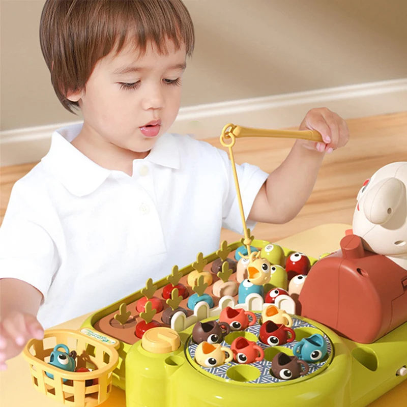 Toddler Montessori Toy Fishing Whac A Mole Pull Carrot Feeding 4-In-1 Multifunctional Music Toy Learning Educational Baby Gift 4