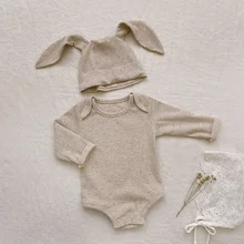  Spring Newborn Baby Rompers Infant Cartoon Ribbed Organic Cotton Brand Jumpsuits Boys Girls Rabbit Hats Rompers Baby Clothes 