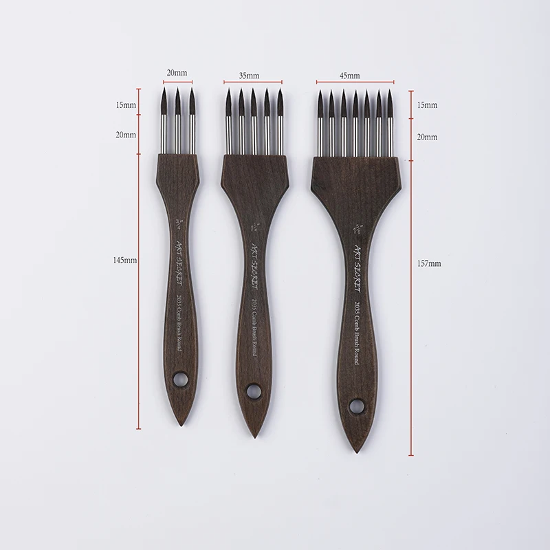 ArtSecret Multi-Tooth Comb Watercolor Acrylic Paint Brush #2035 Horsehair Mix Nylon Hair Wooden Handle Art Stationery 3