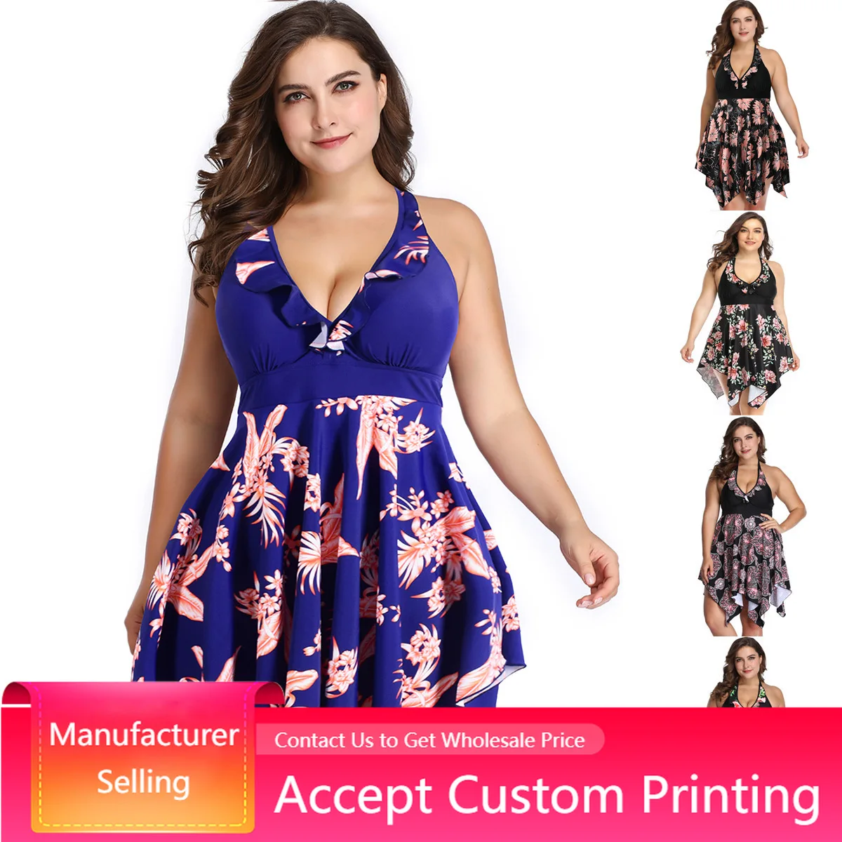 

swimwear Two Piece Suit Halter Swimming Dress Summer Beachwear Print Bathing Suits Plus Size Sexy Bikinis Swimsuits For Women