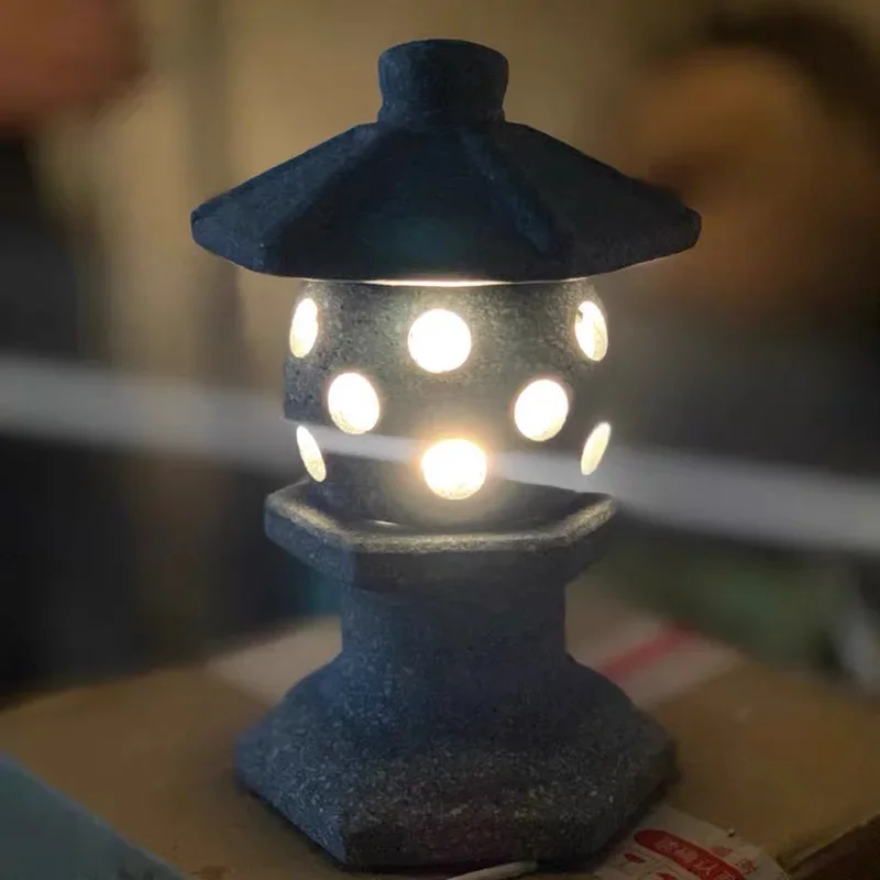 Japanese-style Ceramic Imitation Stone Lamp, Imitation Marble, Red Clay, Creative Decoration Products, Courtyard, 1Pc