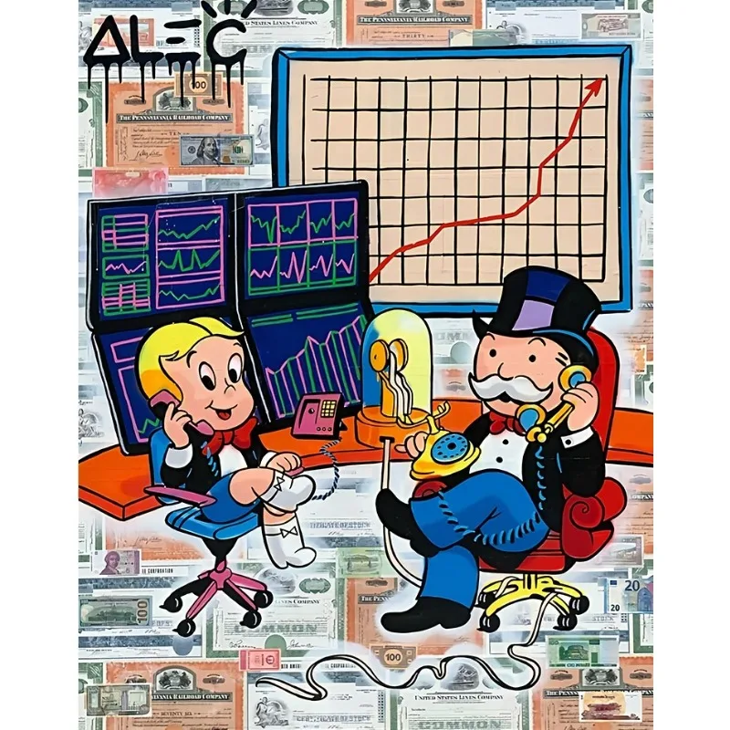 Vibrant Graffiti-Inspired Millionaire Cartoon Canvas Wall Art for Contemporary Home Decor