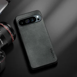 Elegant Wood Grain Leather Case - Ultra Slim & Durable Cover for Pixel 9 Pro XL (Grey)