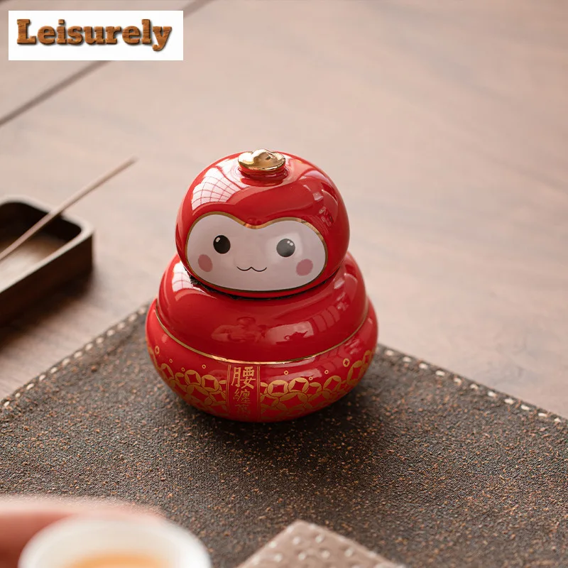 Wealthy Snake Year Chinese Red Tea Box Organizer Moisture-proof Boutique Storage Tank Containers Tea Caddy Tableware Ornaments