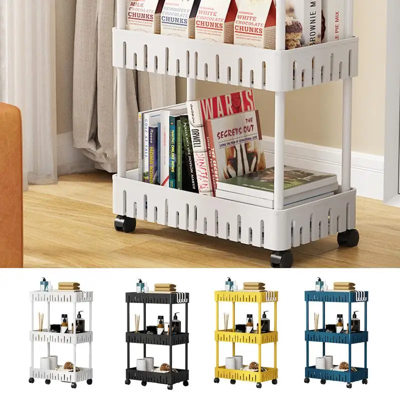 

3-Tier Plastic Rolling Utility Cart Multi-Functional Storage Trolley for Bedroom Kitchen Movable Storage Organizer with Wheels