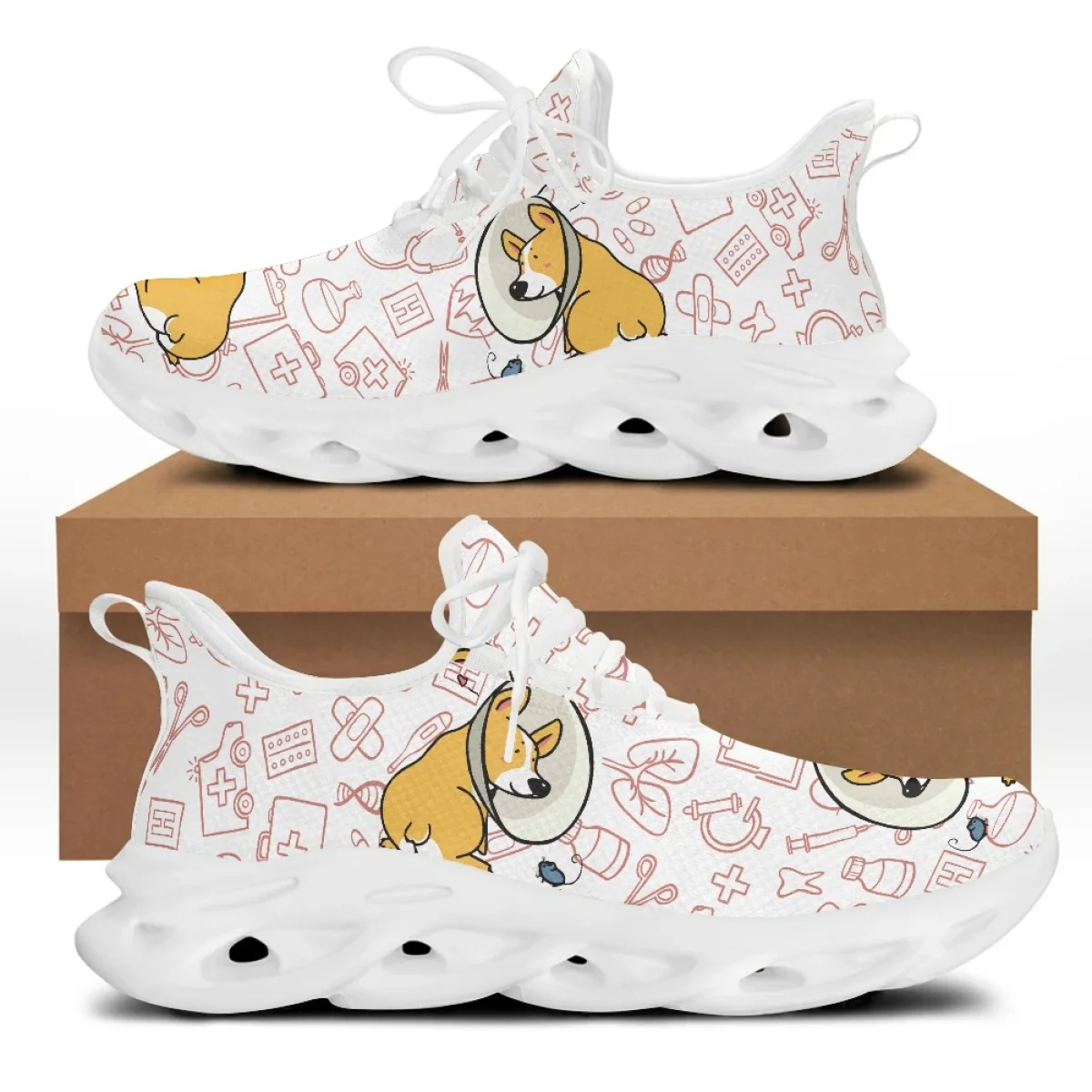 Yikeluo Paramedic Cartoon Dog Pattern Platform Sneakers for Lady Lace up Mesh Swing Shoes Women Lightweight Nursing Shoes Zapato