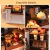 Robotime DIY Wooden Dollhouse Set  NO.17 Coffee Model Building Set with Accessories and LED Model Kit for Adult and Children 5