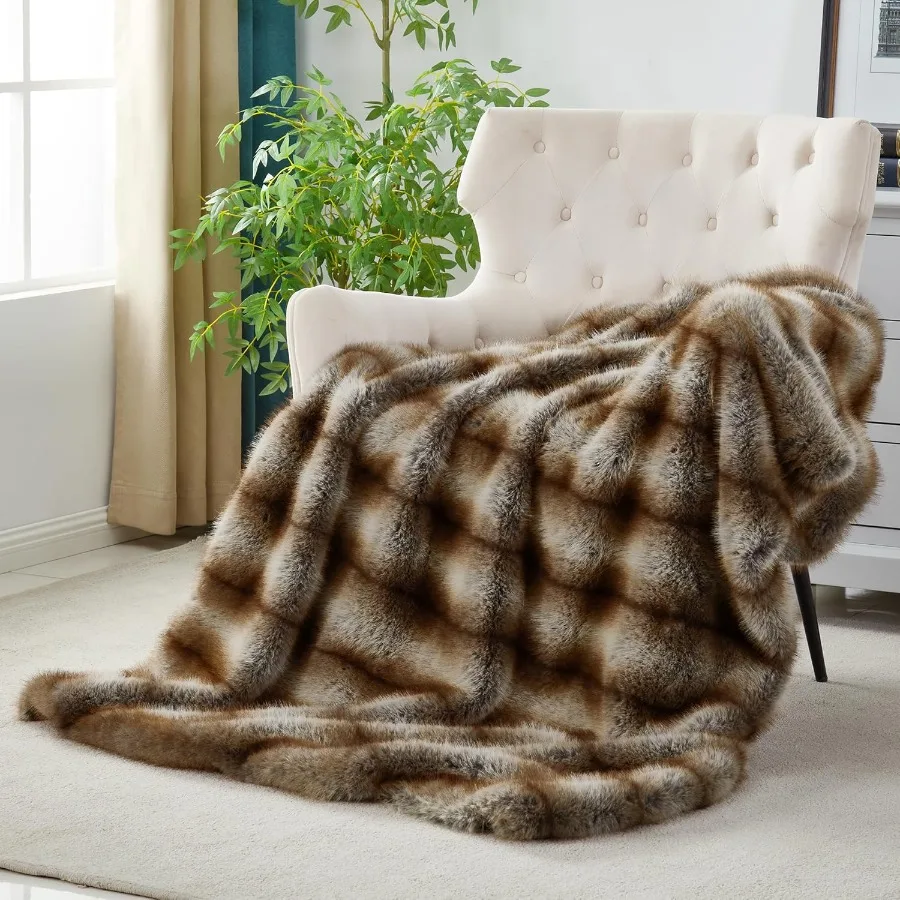 Elegant and Cozy HighEnd Long Pile Fluffy Faux Bear Fur Throw Blanket 50 x 60 DoubleSided Luxury Soft Warm Animal Skin Style Fu