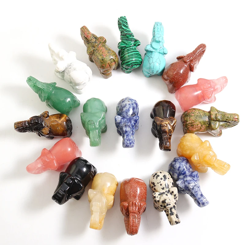 

1.5 Inch Natural Jade Crystals Healing Stone Amethyst Carved Animal Office Desk Ornaments Blue Elephant Figurines Statue Crafts