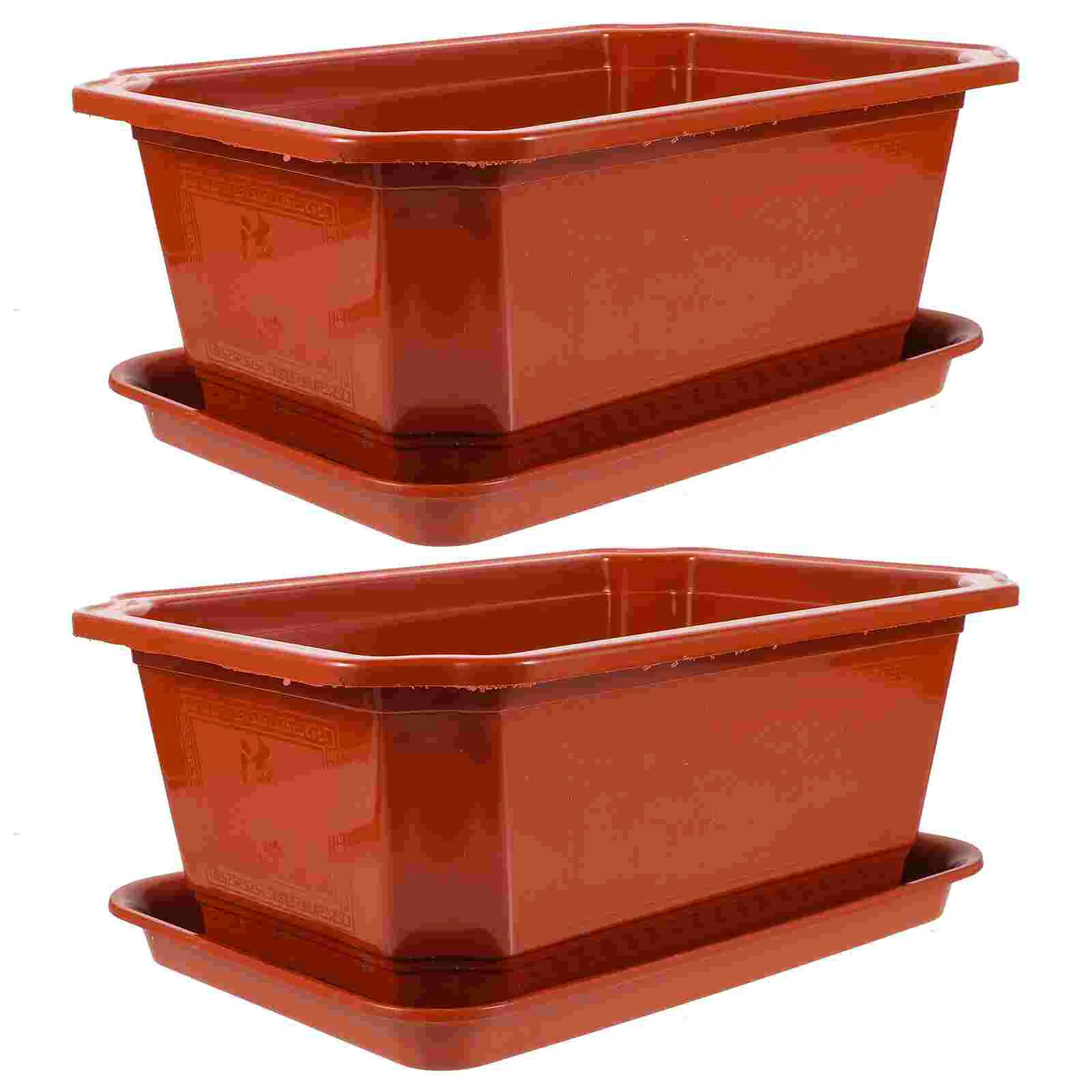 

2pcs Classical Bonsai Pots with Trays Garden Flower Pots Plastic Planting Pots for Garden
