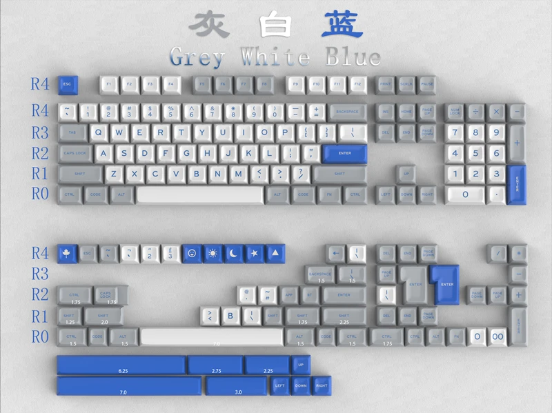 Teclas Daye Gmk True Olivetti Teclas Abs Double Shot Teclas Perfil SA Cinzento Branco Azul Interruptor mx Barra de Espaço 7u Conjunto 173 Teclas