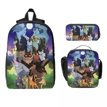 Warrior Cats Kids Backpack Lunch Box Pencil Boxes for Boys Girls Kindergarten Backpacks Schoolbag Bookbag Set 1