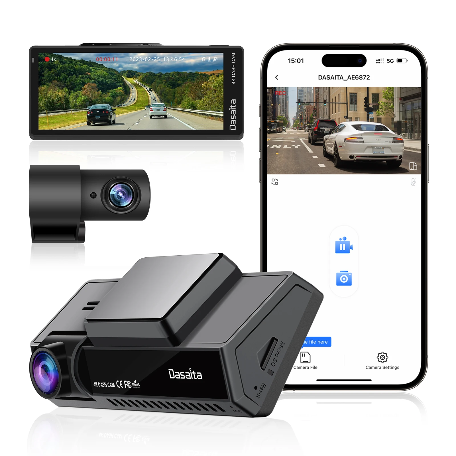 Dasaita 4 ġ LCD  ķ,  4K ĸ 1080P IMX335 Ĩ, 160     GPS ڵ    ī޶