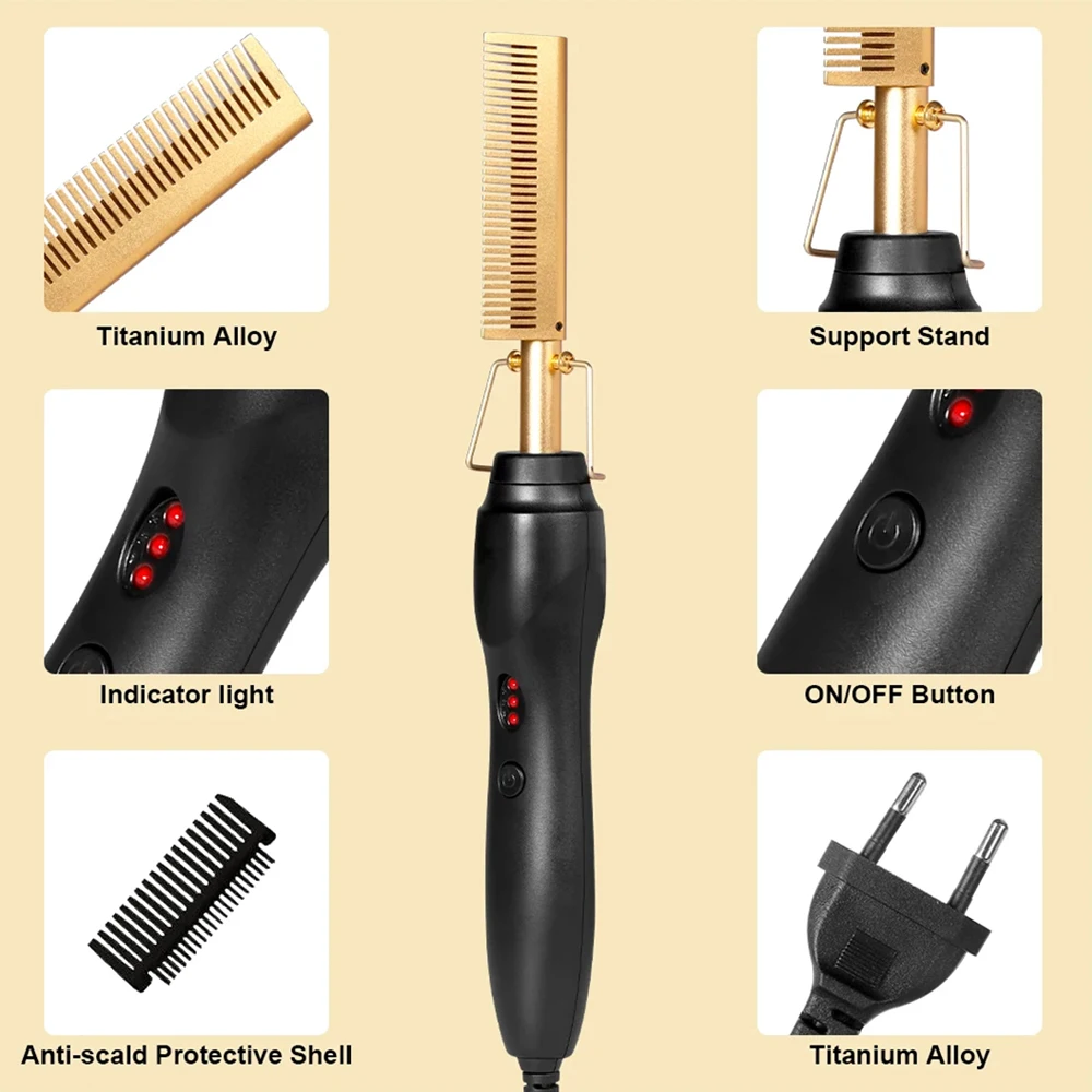 Copper Hot Comb Straightener for Wigs Afro Hair Heating Comb Straightening Brush Electric Pressing Comb Curler Hair Straightener 6