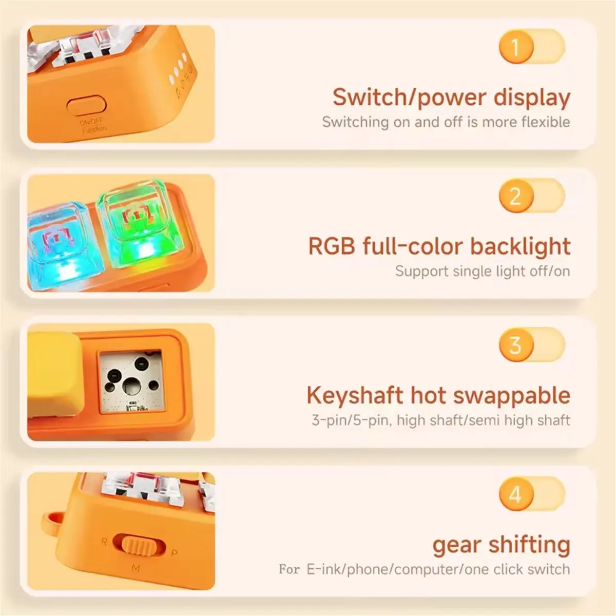 A10R 다기능 키보드 페이지 터너 짧은 비디오 슬라이드 PPT 페이지 넘김 음악 스위치 사진 촬영 리모컨 오렌지