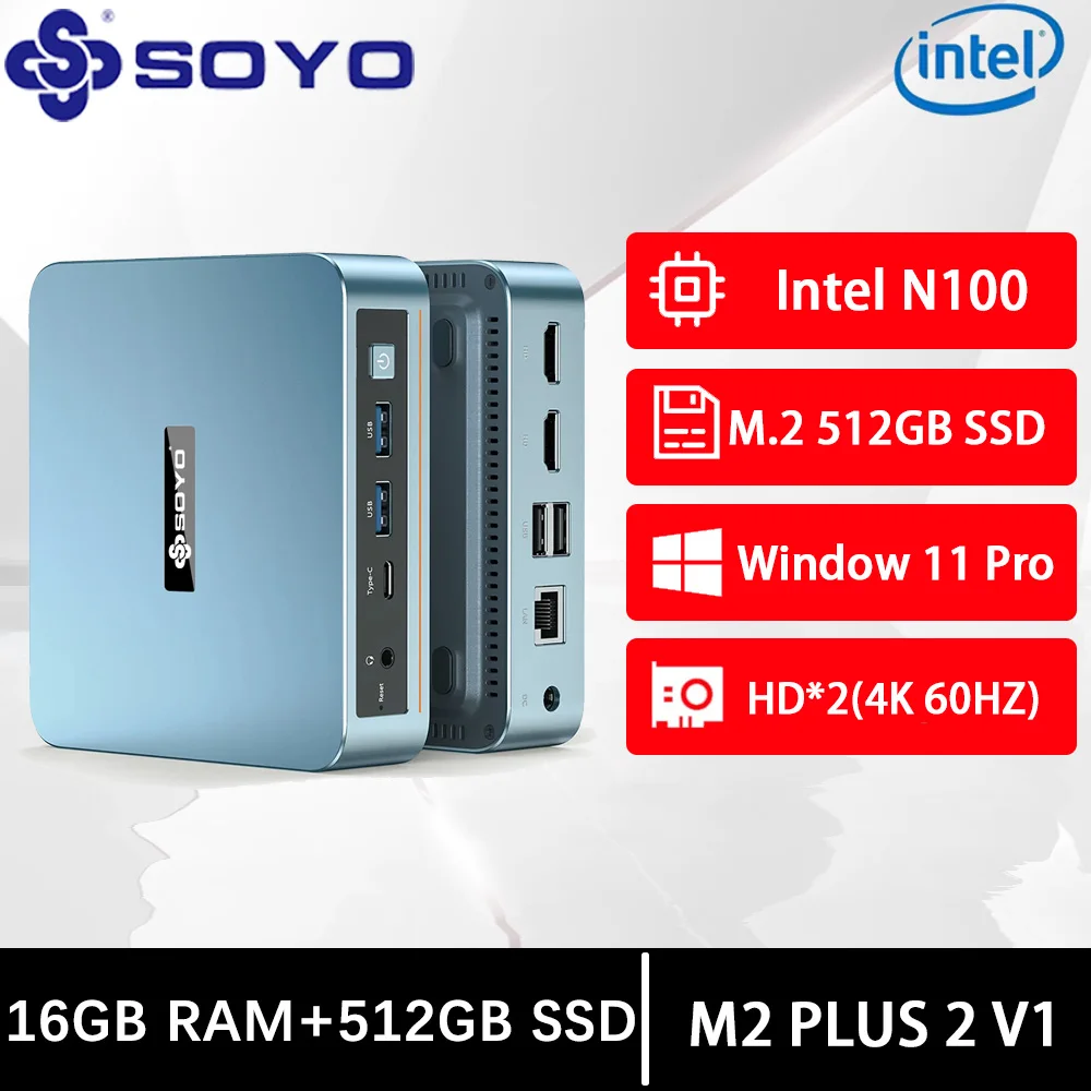 SOYO Full NEW M2 PLUS 2 V1 Mini PC Intel N100 Windows 11 Pro