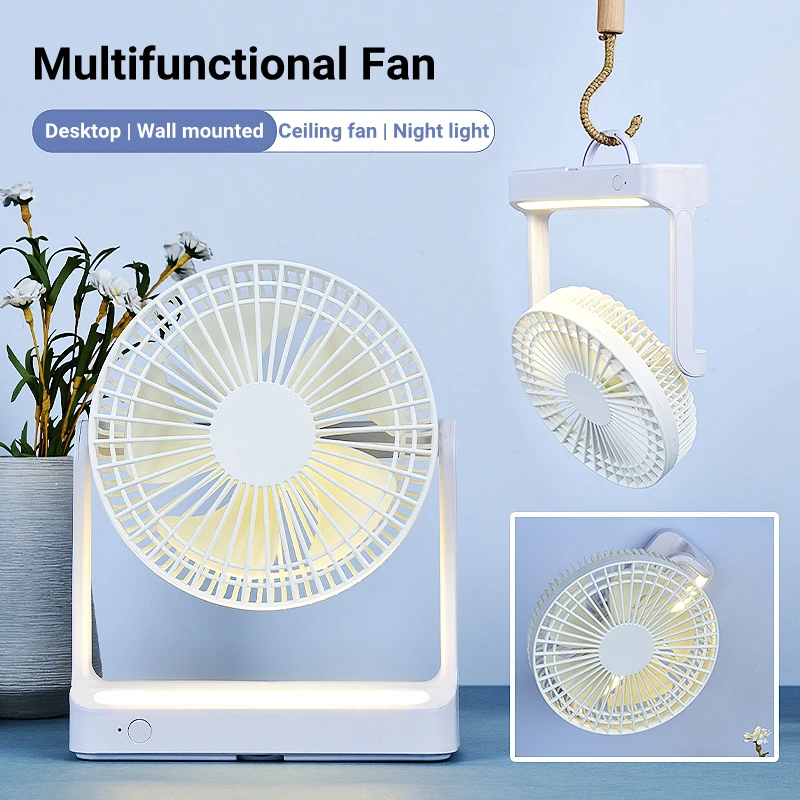 Multifunction Home Appliance Wall Mounted Electric Air Cooling Fan LED Lamp USB Rechargeable 3600mAh Battery Portable Table Fan