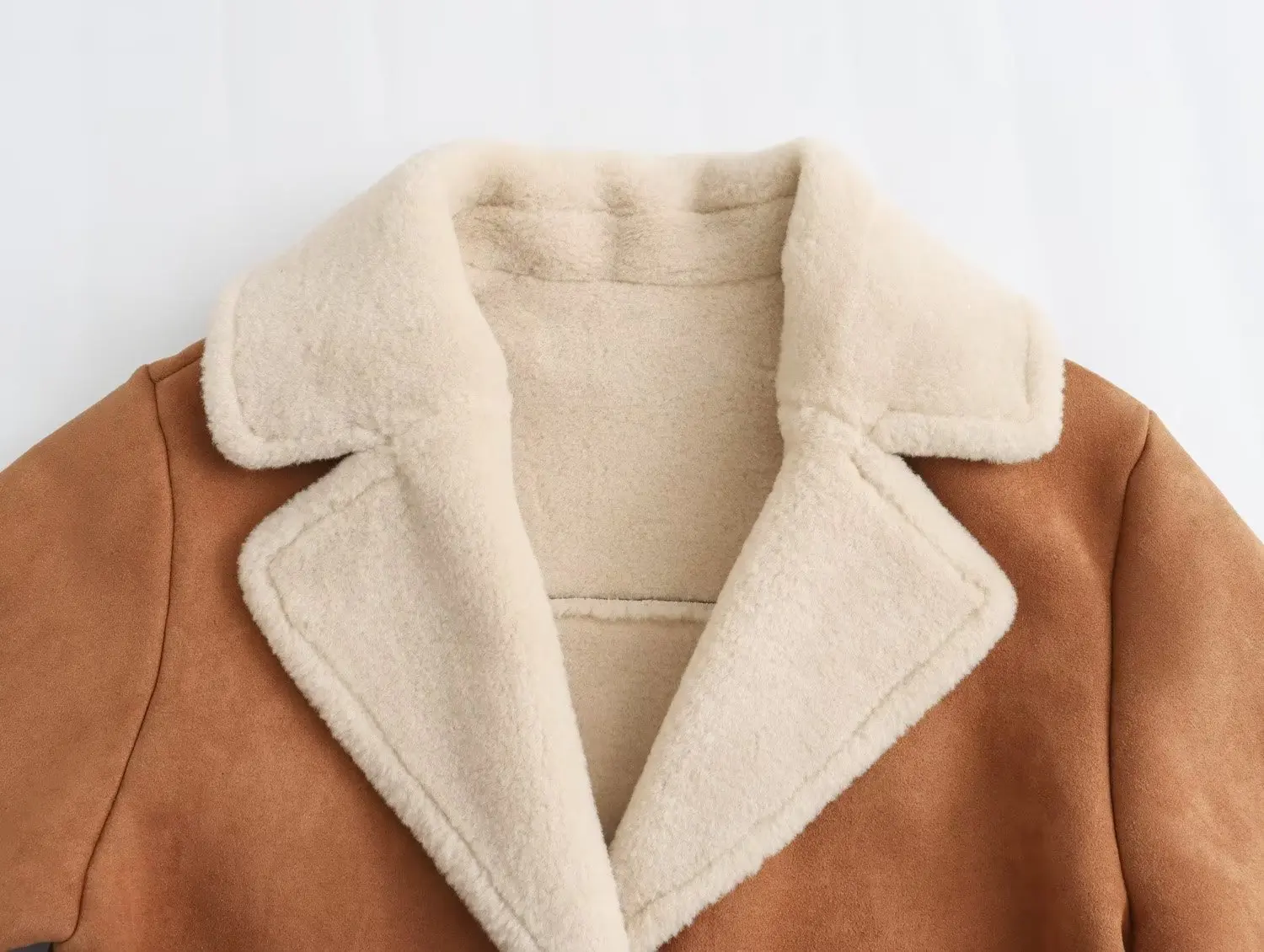 Dave&Di British Fashion Girl Vintage Winter Suede and  Coat Fleece Warm Trench Coat Women