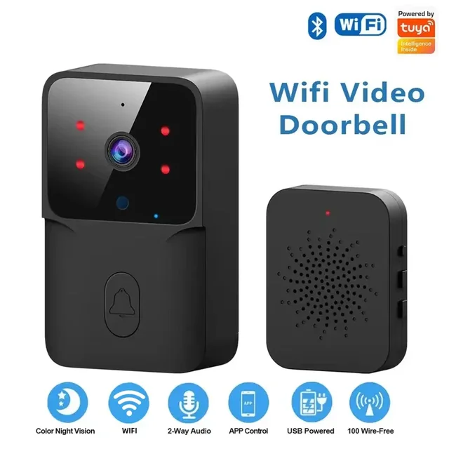 Tuya WiFi Doorbell, Wireless Camera Bell for Home Security, Compatible with Alexa & Google, DC/AC/Battery Powered 1