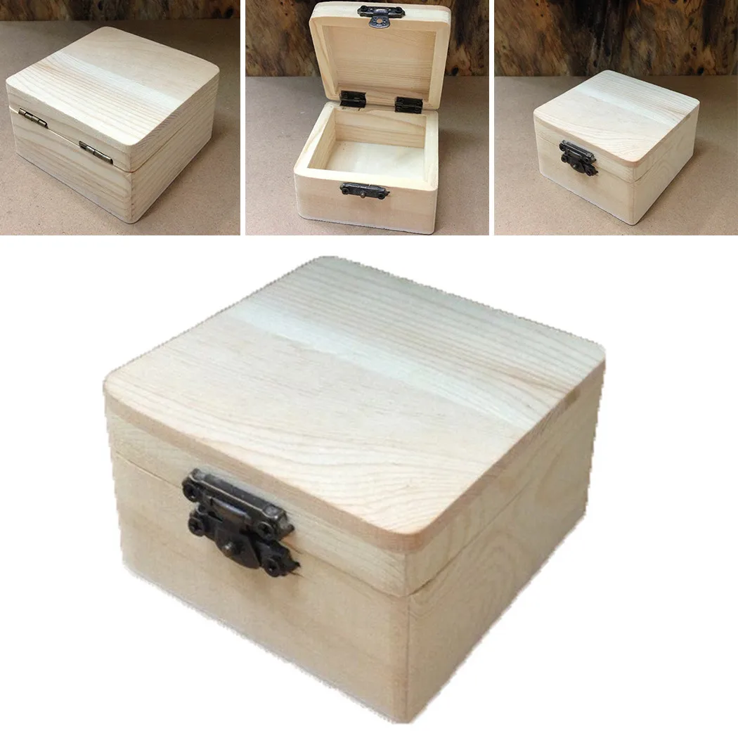 

1pc 8*8*4.5cm Wooden Storage Box Plain Natural Wooden Packing Box Storage Box Gift Box For General Product Packaging