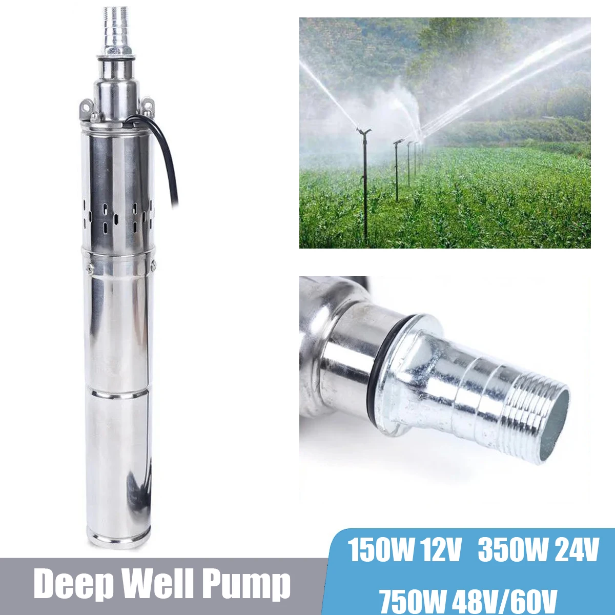 

150W 350W 750W Solar Power Water Pump12V 24V 48V 60V 100M Lift Farm Ranch Submersible Bore Hole Deep Well Pump