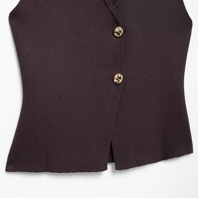 Fashion Single Breasted Knitted Vest Top Women Wine Red V-Neck Sleeveless Sweater Tank Female Autumn Chic Lady Knitwear New