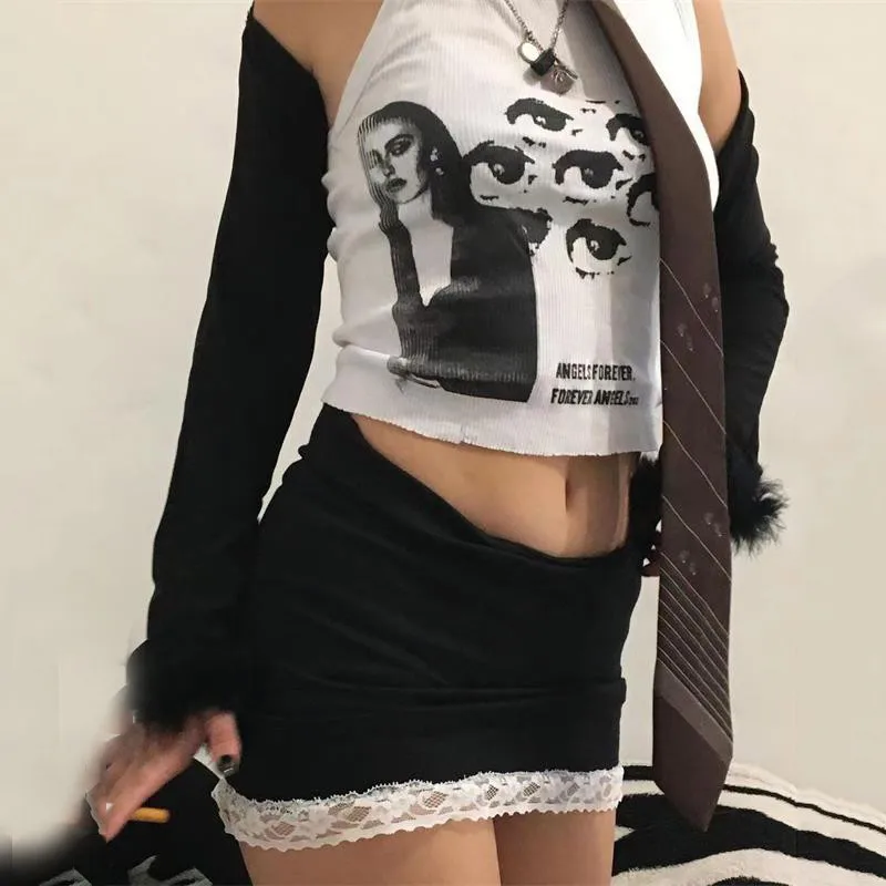 

Top Women's 2000S Y2K Top Summer Women Eyes Graphic T-Shirts Cute Kawaii Sleeveless Camisole Gothic Clothes E-Girl Punk Camis
