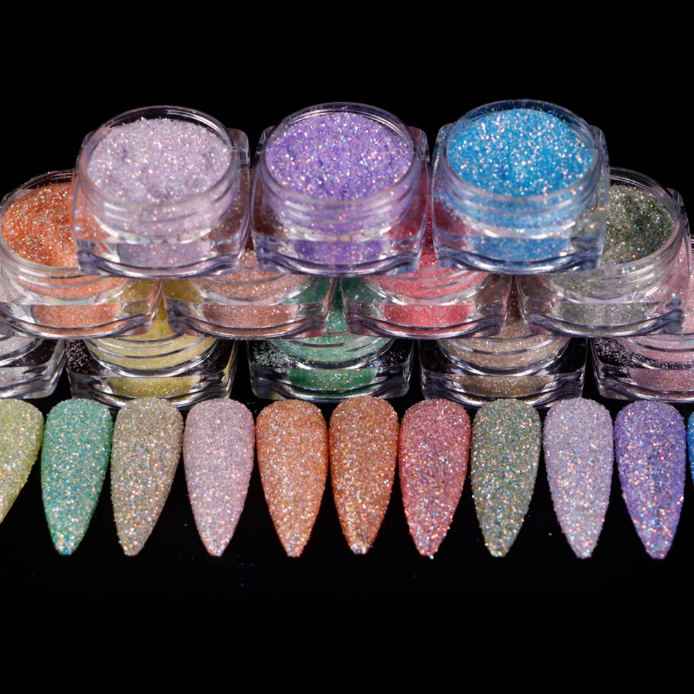 Nail Powder Set 12 Bottles Shiny Nail Sugar Pigment Powder Glitter For Nail Arts Face Hair Body Decoration