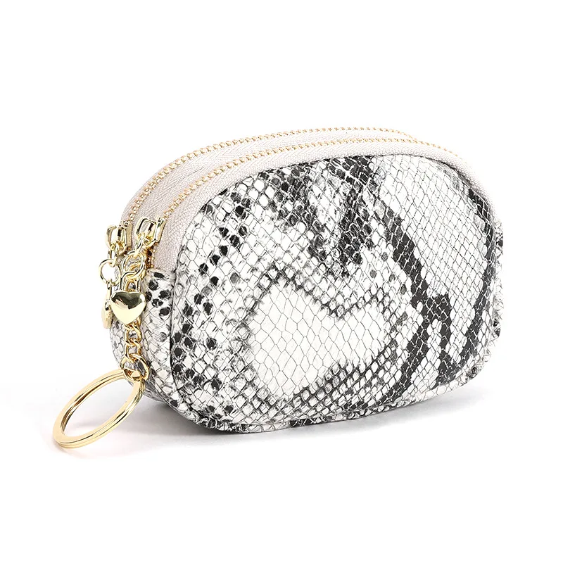 

Стильный Однотонный женский кошелек для монет из коровьей кожи с двойной молнией и брелоком, мини-кошелек