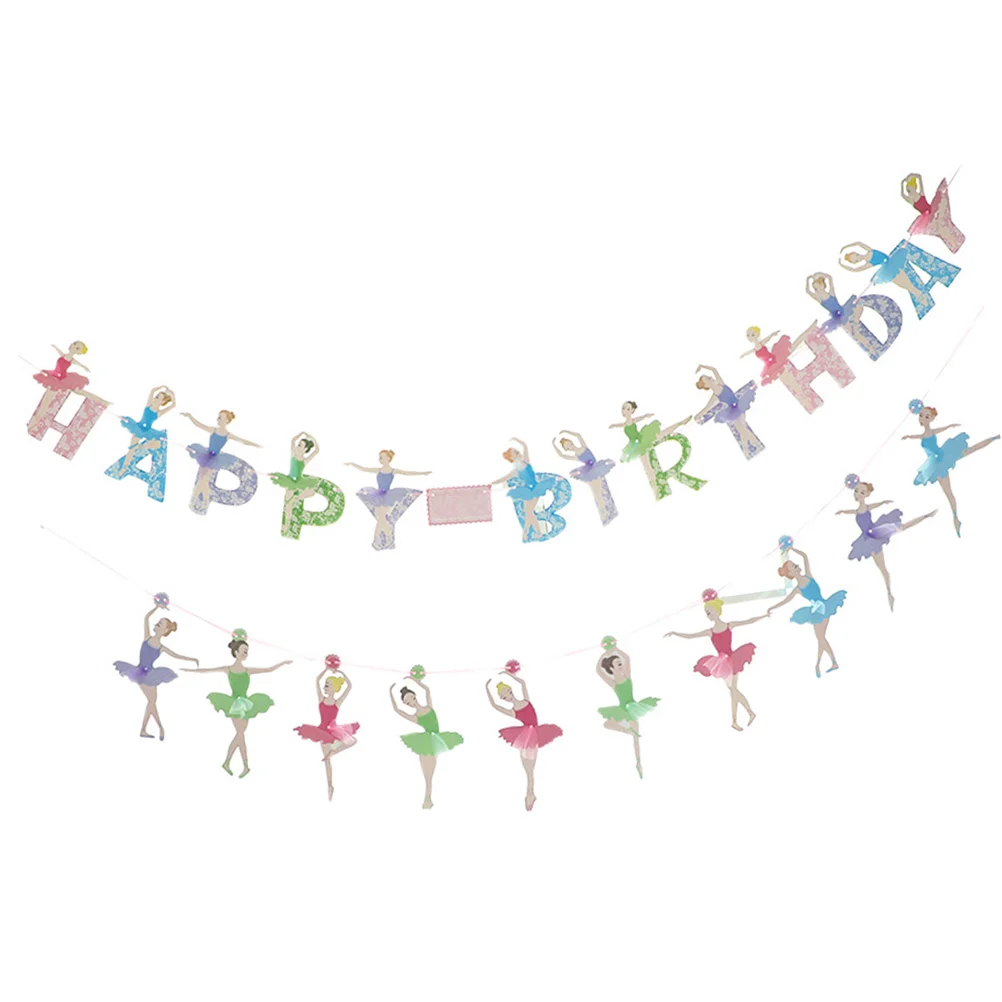 

2 Sets Ballerina Girl Toddler Birthday Decorations The Banner Hanging for Girls Party Decors
